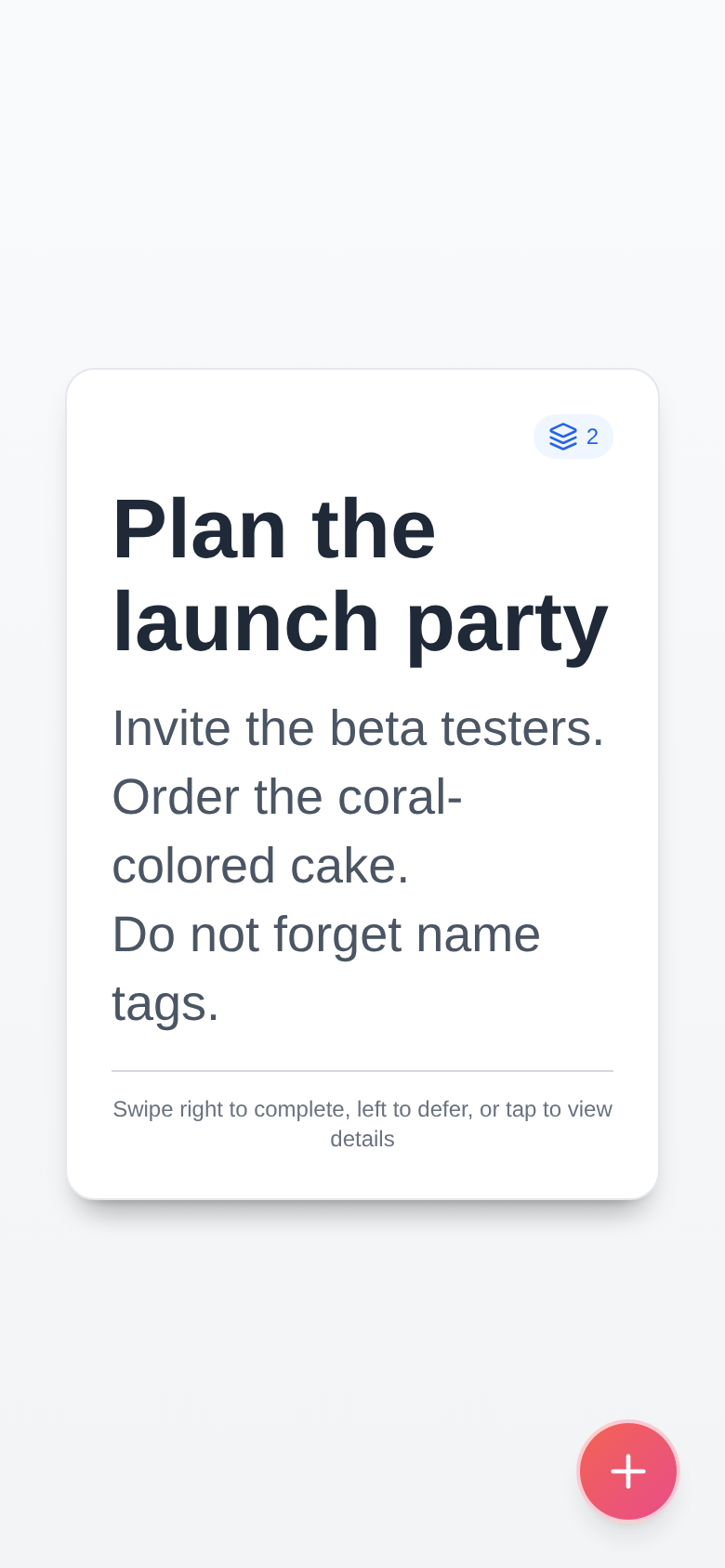 The deck: one task card, face up